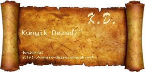 Kunyik Dezső névjegykártya